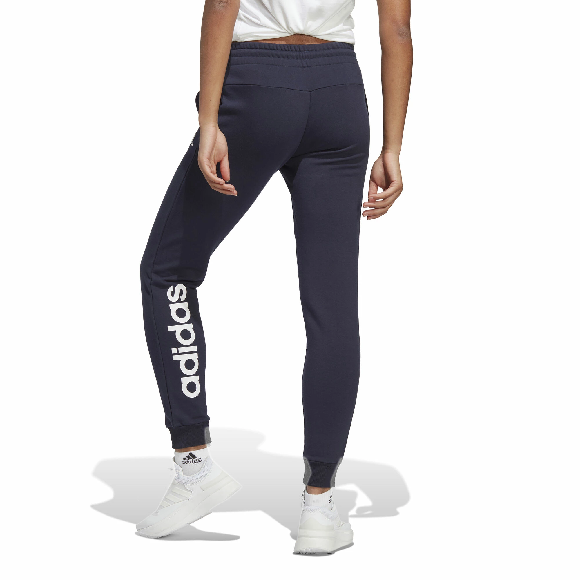 ADIDAS Essentials Linear French Terry Cuffed Training Pants Women - Dark Blue, White 2 ADIDAS Essentials Linear French Terry Cuffed Training Pants Women - Dark Blue, White - Image 2