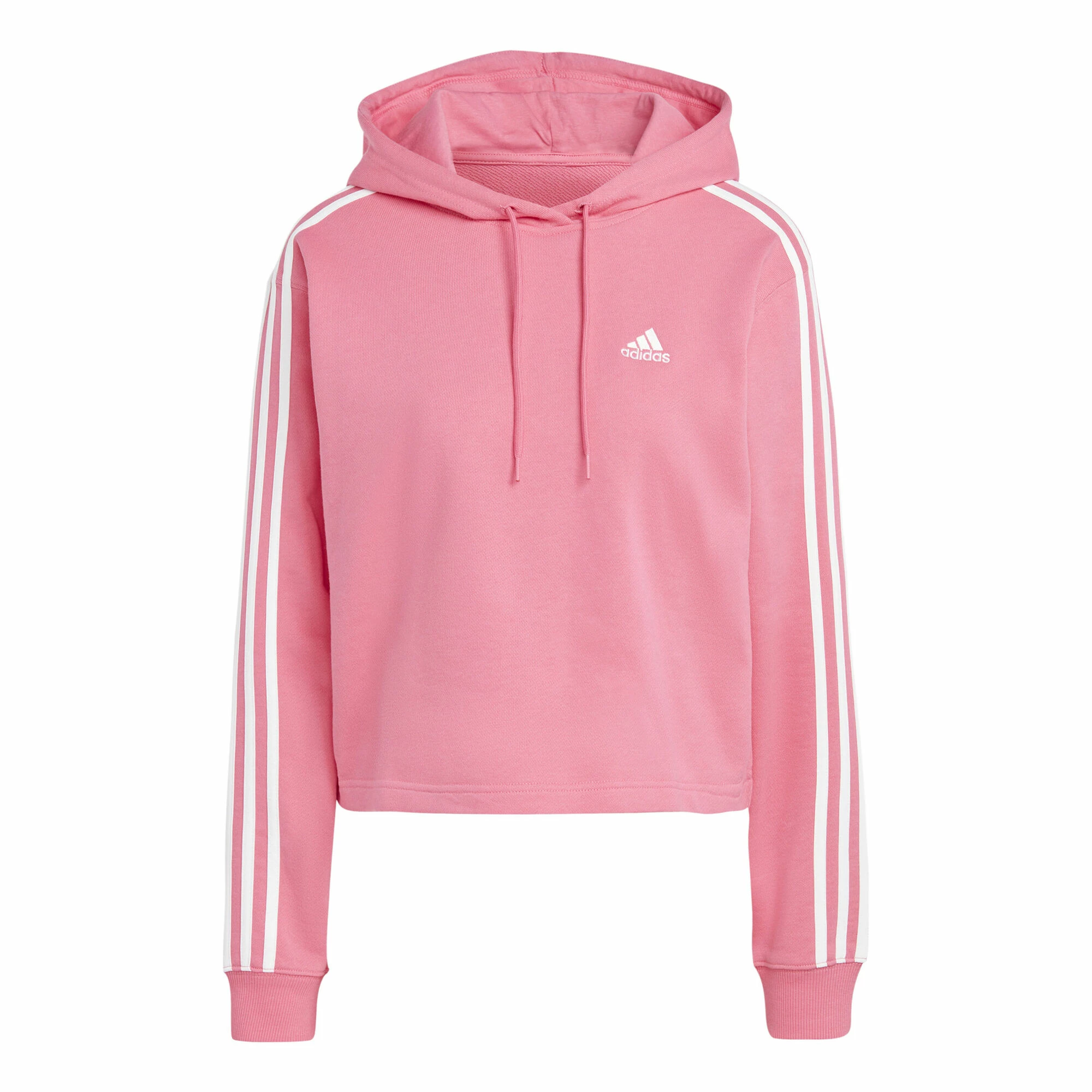 ADIDAS Essentials 3-Stripes French Terry Crop Hoody Women - Pink, White 1 ADIDAS Essentials 3-Stripes French Terry Crop Hoody Women - Pink, White