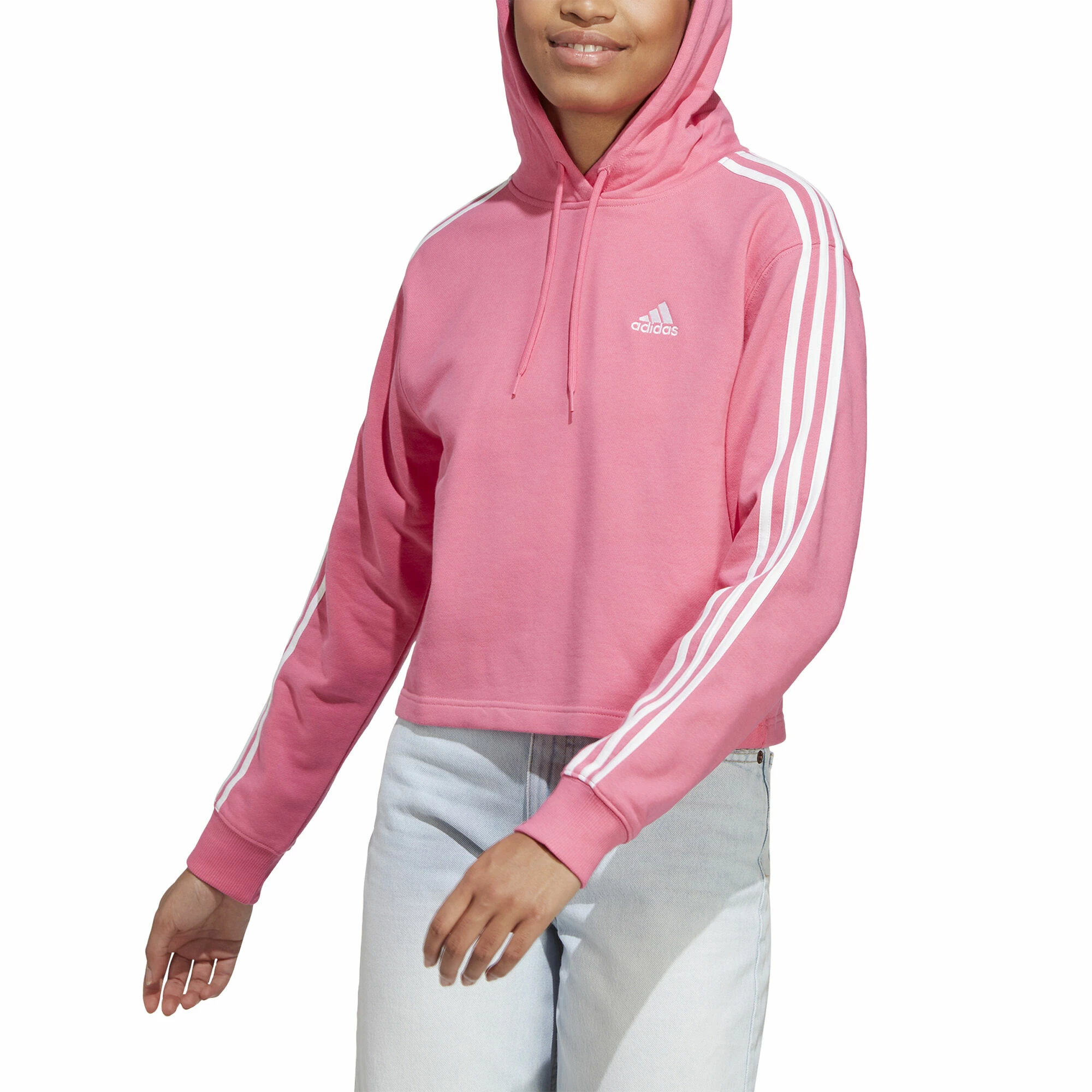 ADIDAS Essentials 3-Stripes French Terry Crop Hoody Women - Pink, White 2 ADIDAS Essentials 3-Stripes French Terry Crop Hoody Women - Pink, White - Image 2
