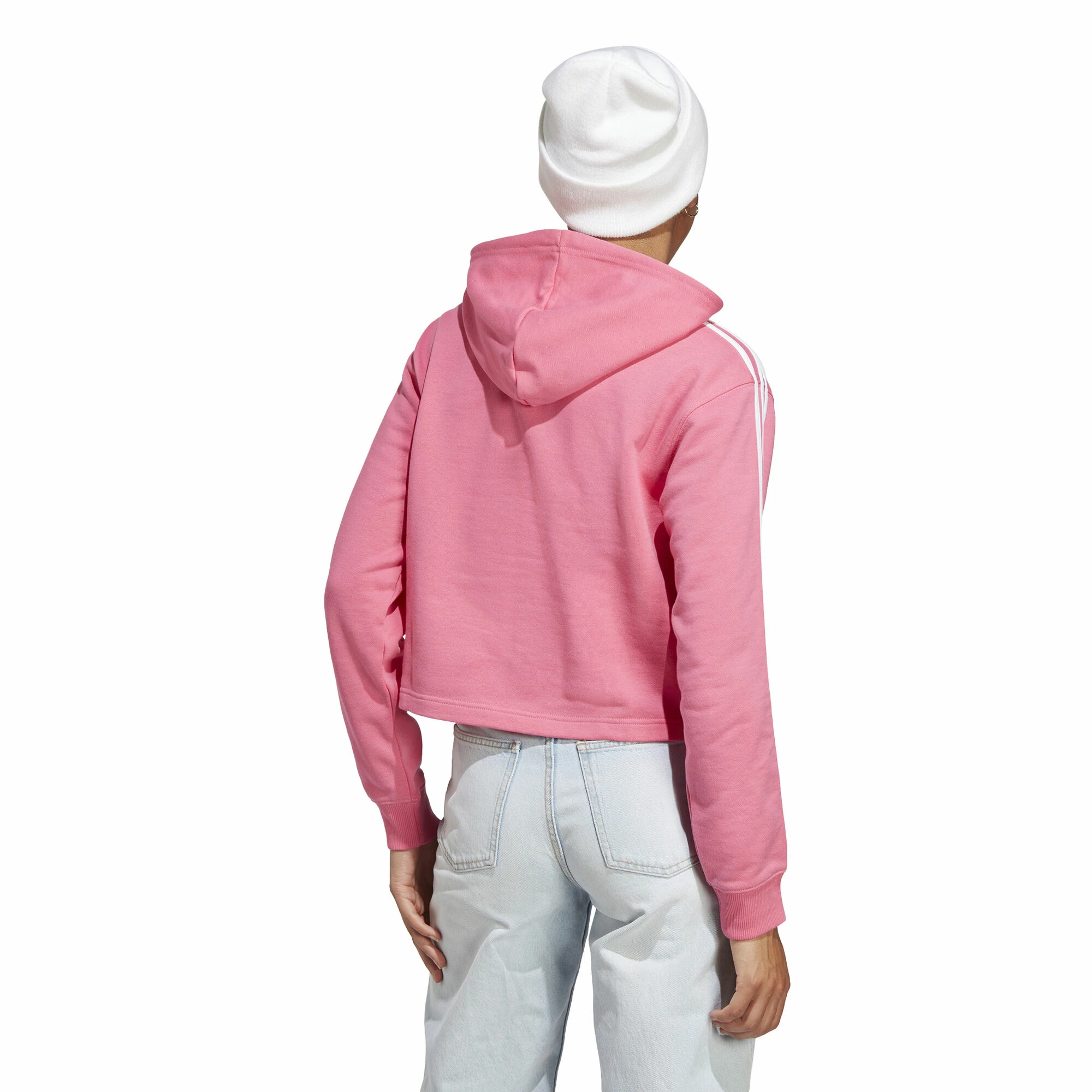 ADIDAS Essentials 3-Stripes French Terry Crop Hoody Women - Pink, White 3 ADIDAS Essentials 3-Stripes French Terry Crop Hoody Women - Pink, White - Image 3