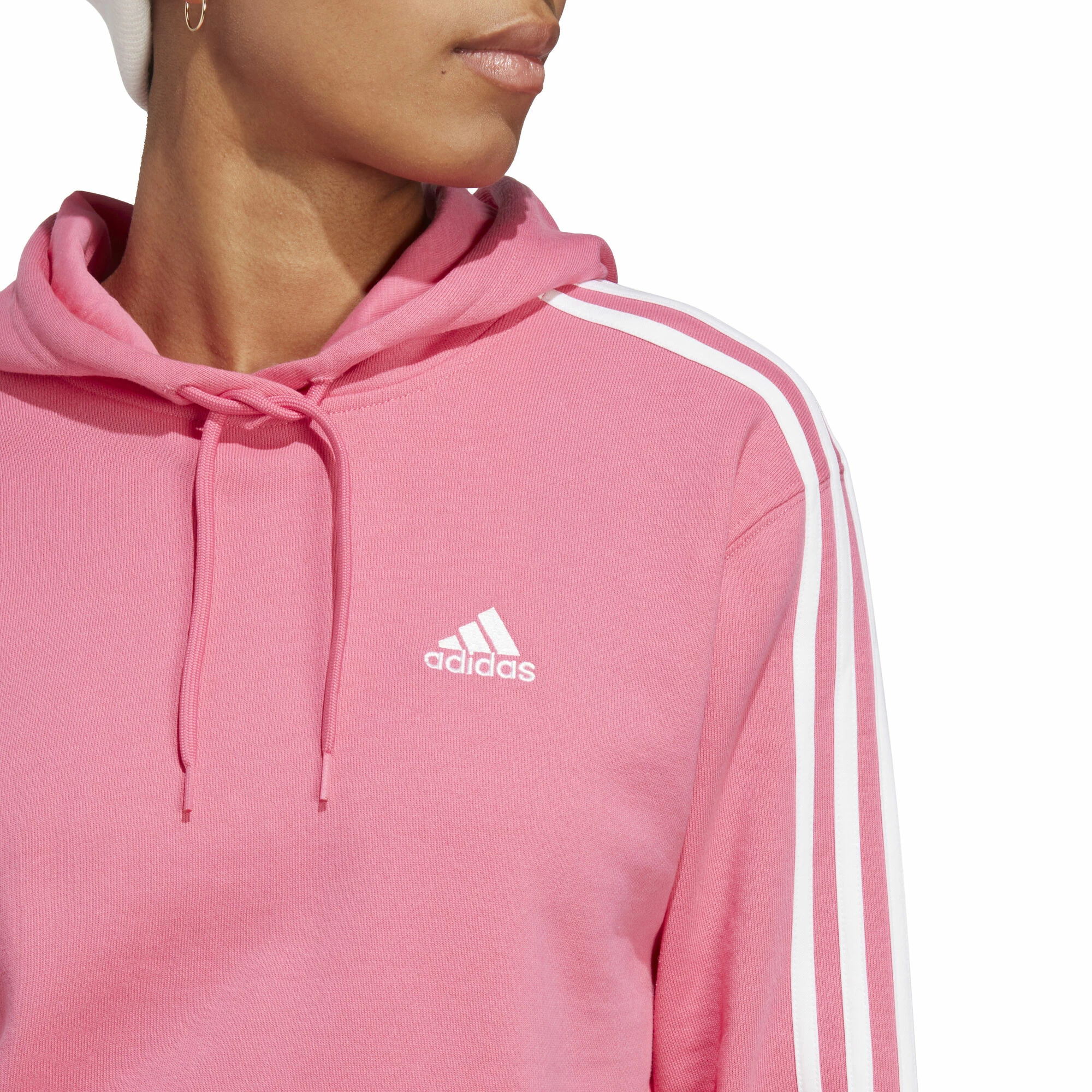 ADIDAS Essentials 3-Stripes French Terry Crop Hoody Women - Pink, White 5 ADIDAS Essentials 3-Stripes French Terry Crop Hoody Women - Pink, White - Image 5