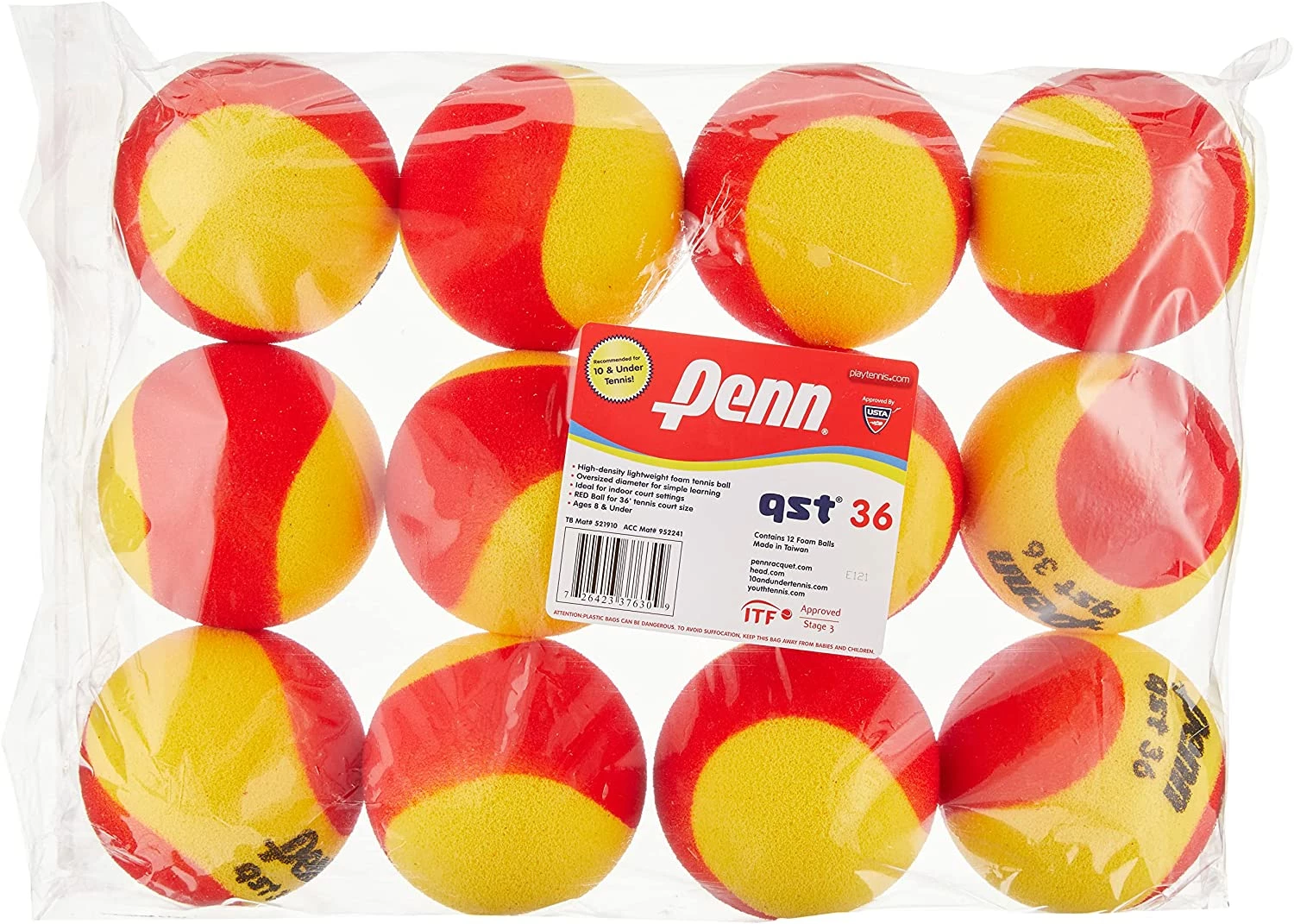 Penn Quick Start Tennis Balls 36' Red Foam (12-Pack) 1 Penn Quick Start Tennis Balls 36' Red Foam (12-Pack)