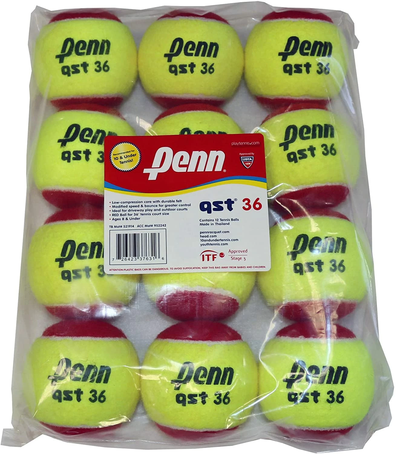 Penn Quick Start Tennis Balls 36' Red Felt (12-Pack) 1 Penn Quick Start Tennis Balls 36' Red Felt (12-Pack)